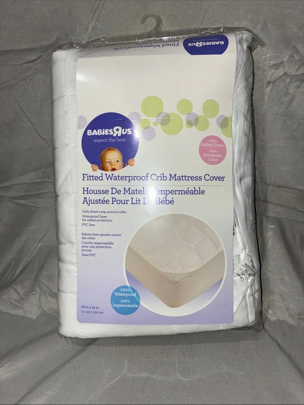 NWT BabiesRUs White Quilted Fitted Waterproof Crib Mattress Cover